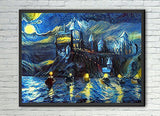 westlake art - Starry Night Castle Night Boats - 16x20 Poster Print Wall Art - Abstract Artwork Home Decor Office Birthday Unframed 16x20 Inch (654EE)