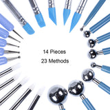 Ejiubas 14 Pcs Clay Sculpting Tools Set 10Pcs Modeling Clay Rubber Brushes Silicone Sculpting with 4 Pcs Polymer Clay Balls Tools Double Ended Dotting Tool Kit