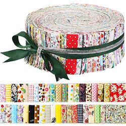 100 Pieces Jelly Fabric Roll 2.6 Inch Roll up Fabric Quilting Strips Floral Printed Craft Fabric Bundle Flower Precut Patchwork Square with Assorted Patterns for DIY Crafts