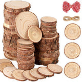 40Pcs Natural Wood Slices 3.5-4.0 inches Predrilled Unfinished Log Wooden Circles with Holes and Bark forChristmas Decoration, DIY Craft, Wedding Ornaments- Includes Jute Twines (40pcs(2"-2.4"))