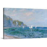 Cliffs and Sailboats at Pourville Canvas Wall Art Print, 24"x16"x1.25"