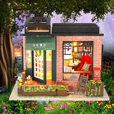 Binory Romantic Century Bookstore 3D Wooden DIY Miniature Dollhouse with LED Lights and Furnitures,Hand-Assembled Villa Model,Creative Valentine Birthday for Women Girls Boys(A)