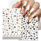 8 Sheets Fall Leaves Nail Art Stickers Gold Maple Leaf Self-Adhesive Nail Decals 3D Stickers Foil Autumn Maple Nail Designs Laser Shiny Manicure Tip Fall Nail Decorations for Thanksgiving Day Supplies