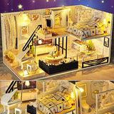 UniHobby DIY Dollhouse Kit, Wooden Dollhouse with LED Lights Furniture Dust Proof 1:24 Scale STEM Building Toys Mini Doll House Gifts for Girls Friends Boys Mom Wife Daughter and Friends