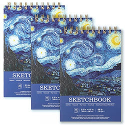 Sketch Book - Spiral Bound Sketch Pad, 5.5" x 8.5", 3 Pack/135 Sheets, 98 lb/160 GSM, Durable Sketchbook for Professional Kids, Artists and Amateurs, Use with Pens, Pencils, Sketching Stick and More