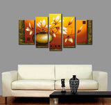 Wieco Art Extra Large Golden Bottle Elegant Flowers Modern 5 Panels 100% Hand Painted Abstract Floral Oil Paintings on Stretched and Framed Canvas Wall Art Ready to Hang for Home Decor
