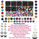 EuTengHao 846Pcs Lava Stone Beads Rock Loose Beads Cloisonne Beads Kit with Ink Patterns Chakra Beads Spacer Pendants Beads for Diffuser Essential Oils Adult DIY Bracelet Jewelry Making Supplies