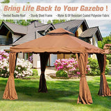 Outsunny 10’ x 10’ Outdoor Patio Gazebo with Beautiful Polyester Curtains, 2-Tier Roof, & Mesh Screen Drapes, Brown