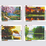 4 Pack 5D Diamond Painting Art Dotz Paint by Numbers Full Drill Kits Supplies for Adults Kids Lake Tree Woodland Scenery Landscape Wall Decor, 12X16inch