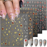 6 Sheets Sun Star Nail Art Stickers Moon Nail Stickers 3D Self-Adhesive Gold Rose Sliver Moon Sun Nail Decals Design Nail Art Supplies for Women Girls Acrylic Manicure Decorations Salon Accessories