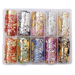 SUMAJU 10 Rolls Gold Silver Nail Foils Mesh Nail Sticker, Adhesive 3D Net Line Tape Foil Gold Silver Nail Art Decorations Decals for DIY Nails Supplies
