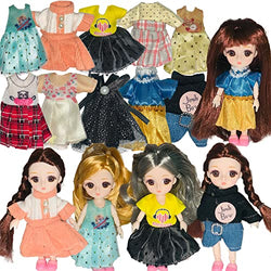 Gift 5 Pieces 5 Inch Mini Girl Dolls, 10 Sets Handmade Doll Clothes, 5 Pairs of Shoes in Rainbow Colors (Style-4)