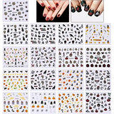 27 Sheets Halloween Nail Sticker Set Fluorescent Halloween Nail Decals Stickers, Halloween Nail Art Stickers with Pumpkin Bat Ghost Witch Design and Black Tweezers for Halloween Party Nail DIY Supply