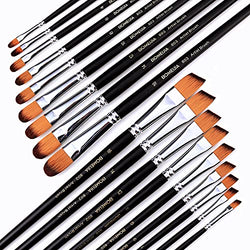 Artist Paint Brushes Acrylic Painting - Professional Angled&Filbert Brushes Set 18 Pcs for Oil Acrylic Watercolor Gouache Painting Long Handle Brushes Nylon Hair