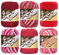 Variety Assortment Lily Sugar 'n Cream Yarn Bundle 100% Cotton Worsted #4 Weight Solids & Ombres with Needle Gauge (Mix 232)