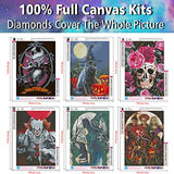6 Pack Halloween Diamond Painting Kits for Adults,Diamond Art for Adults,Diamond Dots Gem Art for Aesthetic Room Decor(Skull Witch Clown Cat 12x16Inch)