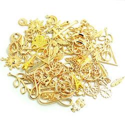 BronaGrand 100 Gram Assorted Antique Gold Alloy Charms Pendants Beads Charms Chains Connectors