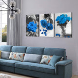 Ardemy Canvas Wall Art Blue Rose 3 Panels Flowers Pictures Prints Black and White Painting Modern Romantic Florals Framed Ready to Hang for Bathroom Bedroom Living Room Spa Kitchen Wall Decor