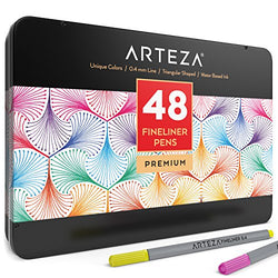 Arteza Fineliner Fine Point Pens, Fine Tip Markers 48 Assorted Colors (0.4mm Tips, Set of 48)