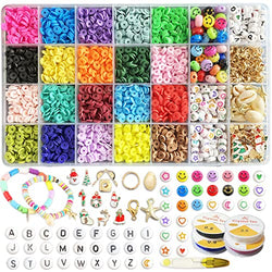 Clay Beads for Jewelry Making, Bracelet Making Kit, 5200 Pcs, 20 Colors Round Polymer Clay Beads, 8 mm Spacer Heishi Beads with Pendant Charms Kit and Elastic Strings for Bracelets Making