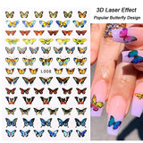 3D Nail Stickers Colorful Blue Laser Butterfly Exquisite Fashion Self-Adhesive Design Spring Summer Nail Decals Nail Art Decorations Decals Manicure Accessories 6 Sheets