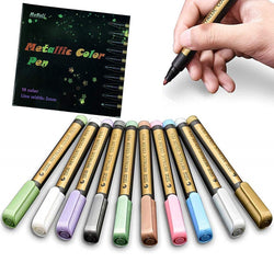 Metallic Marker Pens, Permanent Paint Marker Ink White Black Silver Gold 10 Metal Color Paint Pens for Paper Ceramic Painting Glass Rock Art Crafts Pen for Kids Adults - MoHoLi