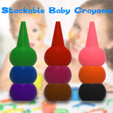 UNOOE Crayons for Toddlers, Toddler Crayons for Kids 12 Colors Triangle Crayons Bulk Crayons Washable+Non Toxic+Stackable Coloring Baby Crayons Palm Grasp Finger Crayons for Children