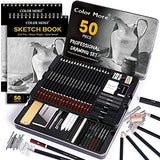 52 Piece Professional Drawing Set with 2 x 50 Sheet Drawing Pad, Graphite Drawing Pencils and Sketch Set, Artist Sketching Tools in Tin Box Includes Charcoals,Pastels and Sharpener,Art Supplies