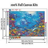 Diamond Painting Kits for Adults , 5D DIY Ocean Dolphins Gem Painting by Number Kits for Home Art Craft Canvas Wall Decor Gift 12x16 inch