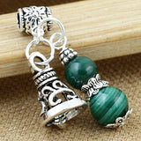 Luoyi 1pc Natural Malachite Gourd Pendant, Sterling Silver Bell Dangle Bead Fit DIY Jewelry (G006Z)