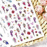 RTKHFZE 8 Sheets Flower Leaf Nail Art Stickers Spring Daisy Nail Decals Abstract French Line Nail Stickers for Nail Art 3D Self-Adhesive Butterfly Design Nail Decorations for Women Girls