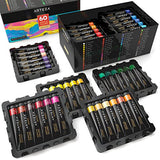 ARTEZA Acrylic Paint, Set of 60 Colors/Tubes (22 ml, 0.74 oz.) with Storage Box, Rich Pigments, Non