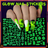 Gelike EC Glow in The Dark Gel Polish Nail Stickers Decals 3D Design Self-Adhesive Decorations Luminous Fluorescent Bright Glow Effect for Halloween Party Gift
