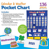 Learning Resources Calendar & Weather Pocket Chart, Calendar for Kids, Classroom Supplies, Homeschool, Set of 136, Ages 3+