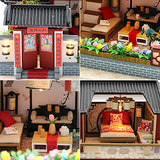 Dollhouse Miniature with Furniture, Chinese Siheyuan, DIY Doll House Box Kit with Music and LED Wooden Model Mini House Toy Handmade Creative for Christmas Birthday Kids Girl Boy Gift Lights Toys