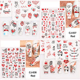 Valentines Day Nail Art Stickers 3D Valentines Nail Decals Self-Adhesive Metallic Black Red Laser Rose Lovers Lip English Letter Love Heart Nail Stickers for Women Girls Kids DIY Nail Decoration