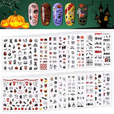 1600 Pcs Halloween Nail Art Stickers Decals, Kalolary 3D Self-Adhesive DIY Nail Art Decals Stickers with Pumpkin Bat Ghost Skull Cats Devil Nails Design for Halloween Party Nails Decorations