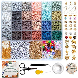 Clay Beads and Charms Bracelet Making Kit by Box-O-Beads, 6000 pcs Polymer Clay Heishi Beads and Pendant Charms for Jewelry Making, Bracelet Making Kit for Kids Teens, 24 Earth Tone Colors, 6mm Beads