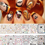 1000 Pcs Halloween Nail Decals Stickers, Self-Adhesive DIY Nail Art Tips Stencil for Halloween Party, Include Pumpkin/Bat/Ghost/Witch (12 Sheets)