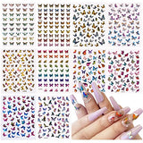 Eseres 10 Sheets Laser Butterfly Nail Stickers 3D Self-Adhesive Butterflies Nail Decals Colorful Laser Stickers for Nails Art Design