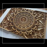 BHDecor Home Wall Decor – Multilayered Laser Cut Carved Elegant Wooden Mandala Hanging MDF Panels for Decoration - Rustic Contemporary Artwork 38.2 x 28.3 inch(97x72cm), Natural Wood