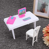 Doll House Accessories Mini Furniture Set with Mini Computer, Keyboard, Fax Machine, Desk Chair for Girl Toy Gift for Barbie Dollhouse Decoration