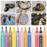 Acrylic Paint Marker Pens, Set of 12 Colors Markers Water Based Paint Pen for Rock Painting, Canvas, Photo Album, DIY Craft, School Project, Glass, Ceramic, Wood, Metal (M12)