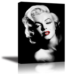 Monroe Canvas Wall Art, PIY Red Lips Monroe Wall Decor, 1 Piece Black and White Canvas Prints for Bedroom, 1" Deep Frame, Ready to Hang, Water Proof Artwork Decal
