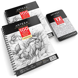 ARTEZA Sketcher’s Delight Bundle, Two 9x12” Sketch Books & 12 Sketch Pencils - 100 Acid-Free Sheets