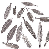 PandaHall Elite 1 Box of About 30pcs Nickel and Lead Free Tibetan Style 6 Kinds Feather Charm