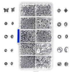 OPount 250 Pieces Antique Tibetan Silver Findings 10 Different Styles Spacer Beads for Jewelry