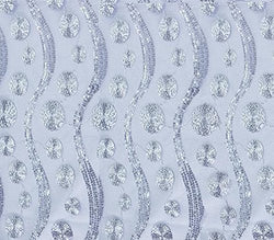 Mesh Fabric Sequin Lace Vortex Wave SILVER / 54" Wide / Sold by the Yard