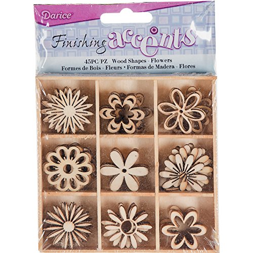 Finishing Accents 23465 45 Piece Flower Theme Mini Laser Cuts Wood Shapes, Multicolor