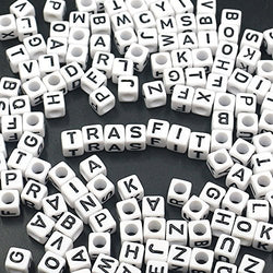 Trasfit 600 Pieces White Acrylic Alphabet Letter"A-Z" Cube Beads for jewelry making, Bracelets,